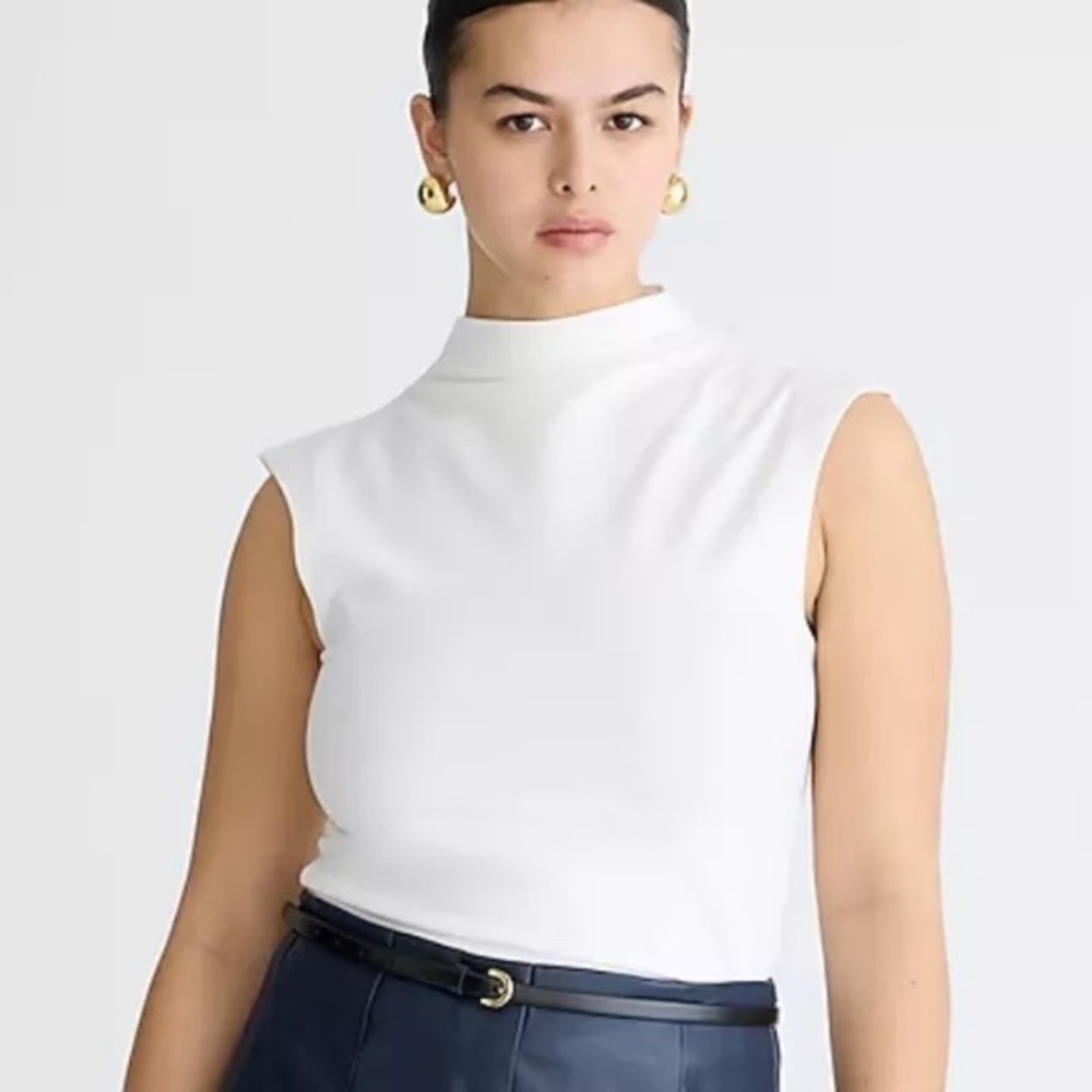 NEW J. CREW Fitted Mockneck Tank Top in White Stretch Cotton Blend Size‎ XS